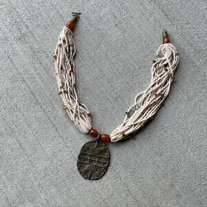 Vintage handmade beaded copper pendant necklace